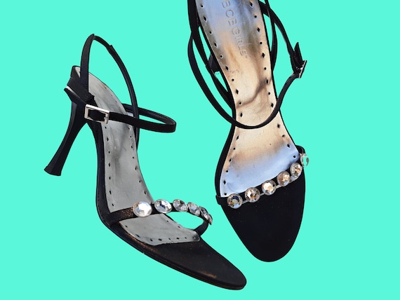 tin Rudyard Kipling health Bcbgirls Black Strappy Sandals Heels Fabric With Rhinestones - Etsy Denmark