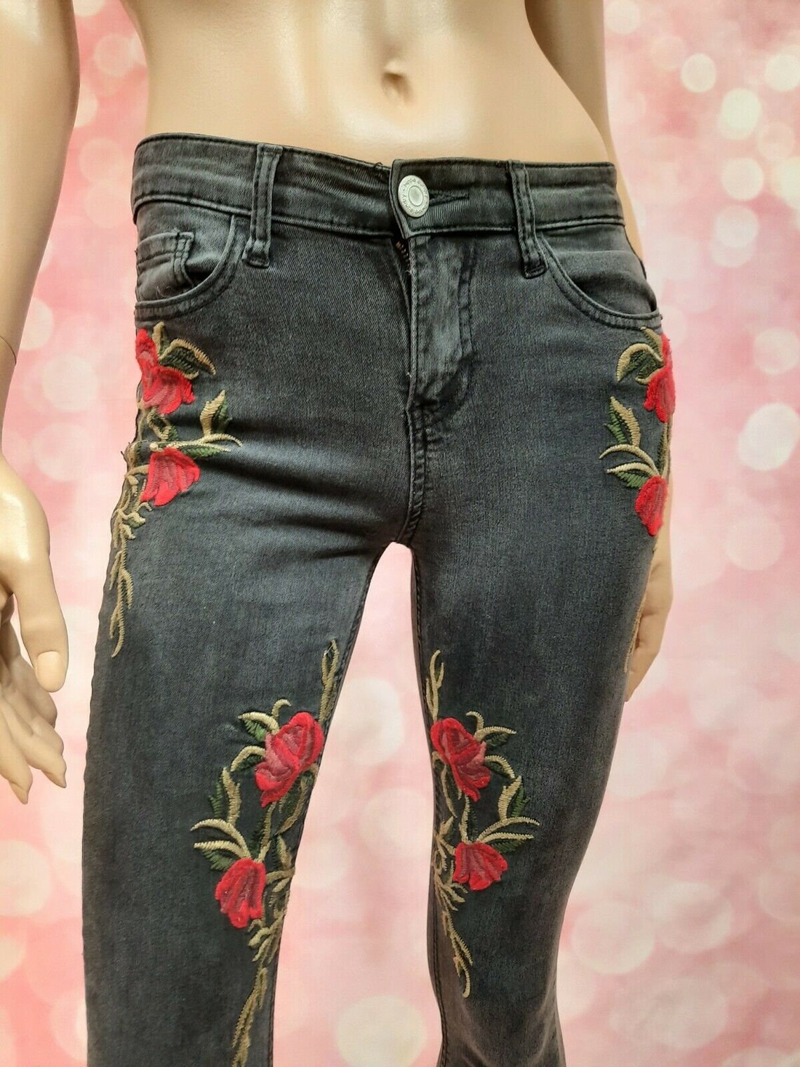 Vintage Y2K Jeans / Red Roses Jeans / Floral Embroidered Jeans | Etsy