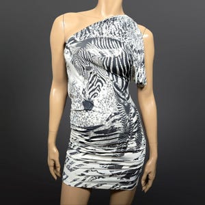 Y2K Zebra Print Mini Dress Size L One Shoulde Rrhinestone Studded Trashy  Mcbling - Etsy
