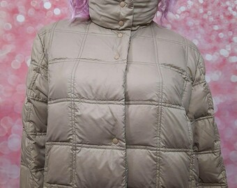 Vintage Moncler Womens Long Quilted Down Puffer Coat Jacket Size Large 4 Beige