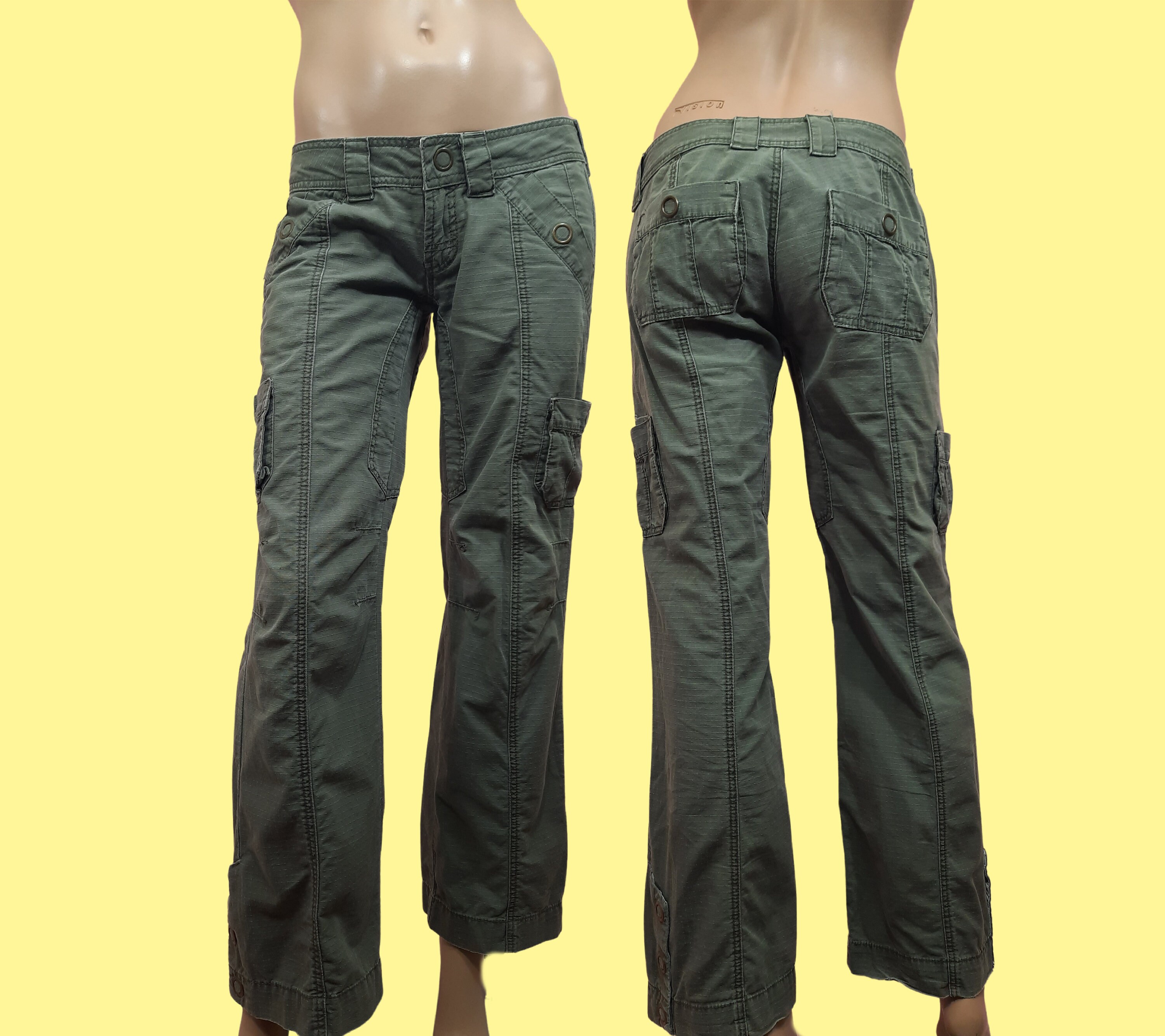 QWANG Orange Women Low Waist Baggy Cargo Pants Loose Pocket Jogger Trousers  Hippie Punk Streetwear 