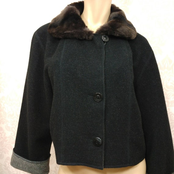 Vintage Reversible Rabbit Fur Collar Wool Cropped… - image 1