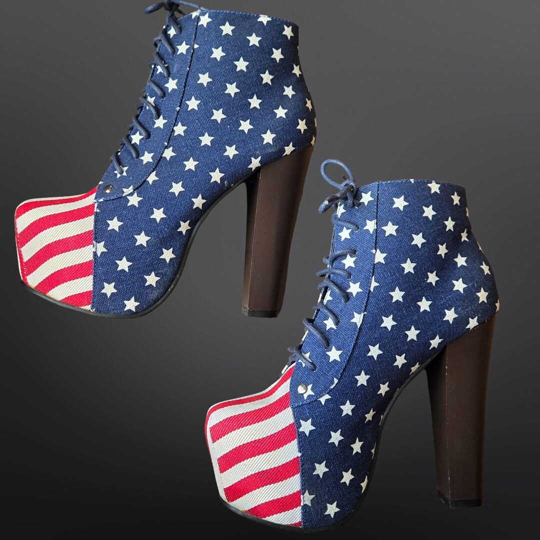 Gjane Gojane Stars and Stripes Platform Ankle Boots Size 7 Red White Blue 4th ...