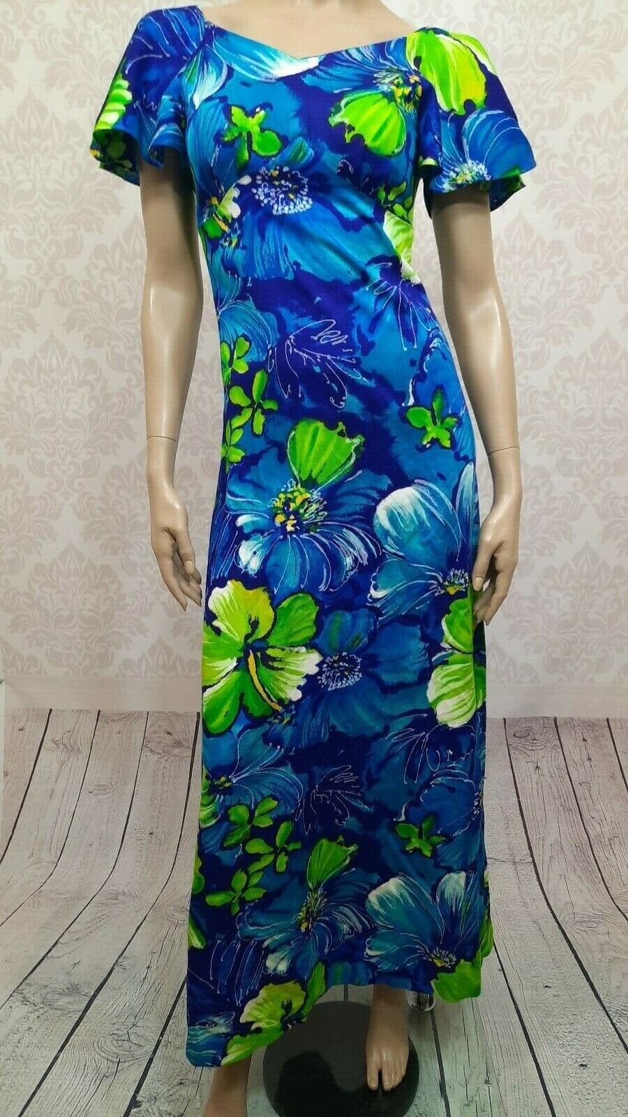 Vintage 60s Pomare Hawaiian Maxi Dress Size XS Blue Green | Etsy