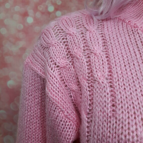 Vintage 80s Sweater Size S Bubblegum Pink Mock Ne… - image 4