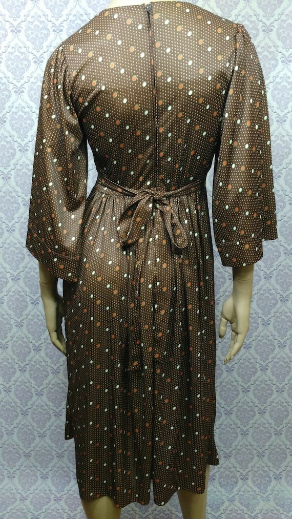 Vintage 70s Midi Dress With Pockets Size S Brown … - image 2