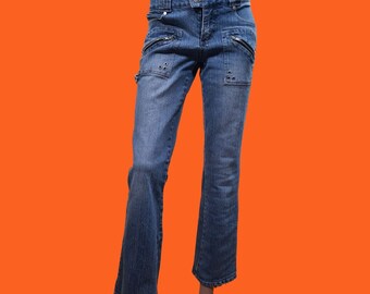 90s Y2K Low Rise Bootcut Jeans Zipper Pockets Light Wash US 90s Y2K Low Rise Bootcut Jeans Zipper Pockets Light Wash US