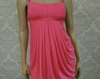 Y2K BCBGMAXAZRIA Mini Dress US Size 4 Coral Pink Stretch Bubble Hem Spaghetti Strap