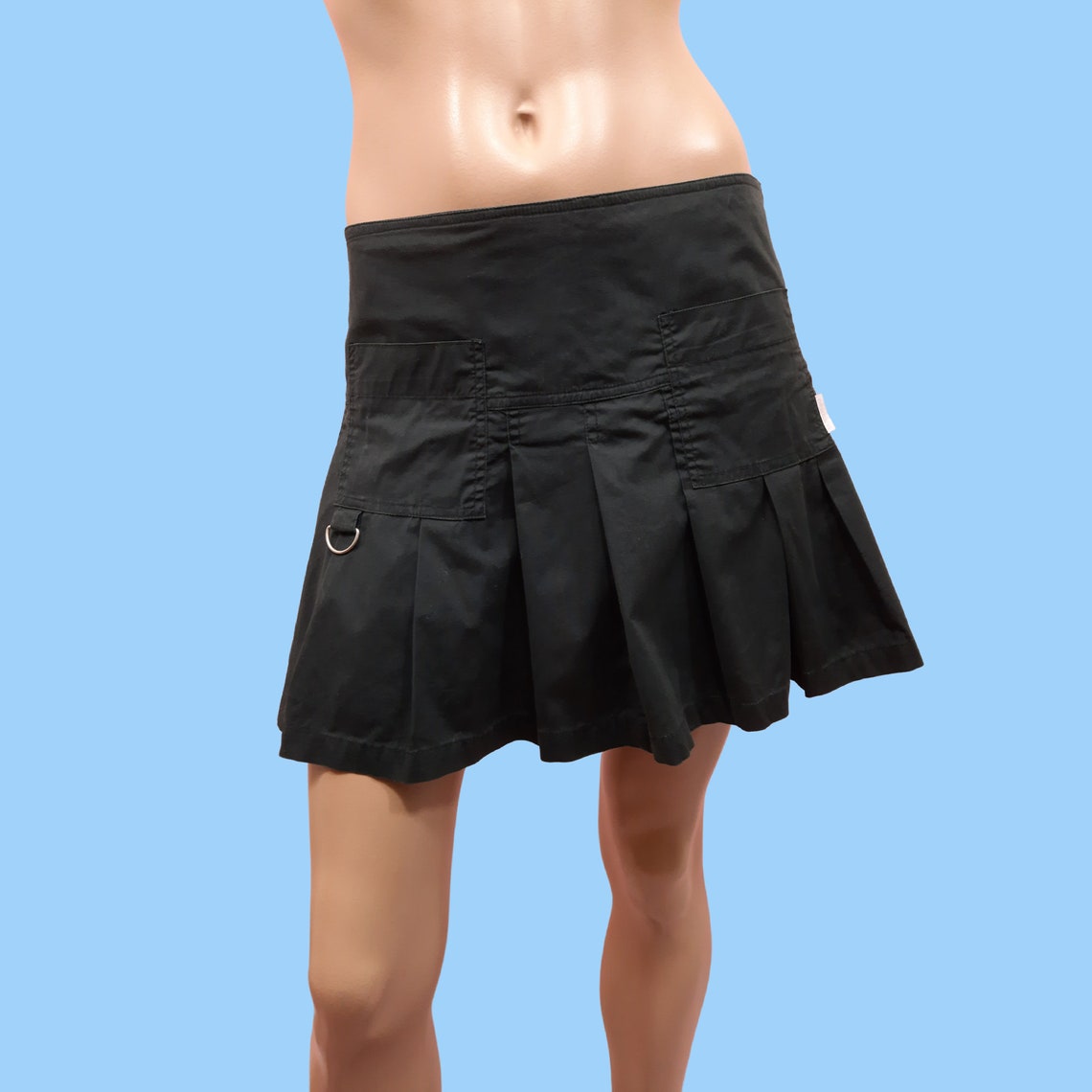 Y2K Black Low Rise Pleated Mini Skirt Size M US 7 Cotton Blend Etsy