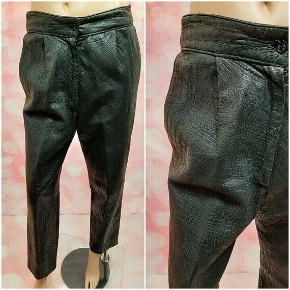 Vintage Womens Leather Pants High waist Brown Beige Trousers Boho Large L 40 Suede Rocker High Waisted