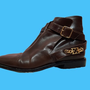 vintage bottines Escada en cuir marron taille 37 US taille 7 logo doré