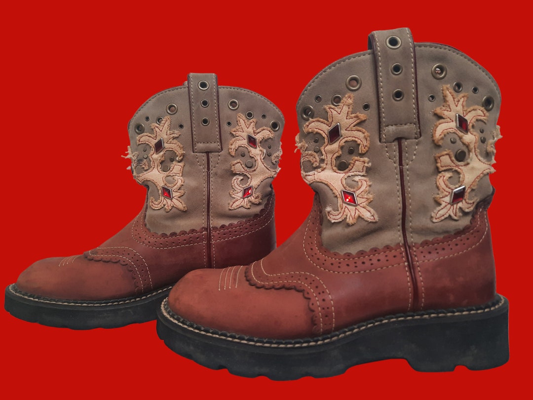 Y2K Ariat Fatbaby Gem Baby Western Cowboy Boots Red Beige Etsy