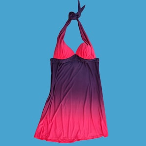 90s Y2K Halter Dress Pink Purple Ombre Sunset Colors Stretch Knee Length Size M