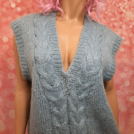 Vintage Hand Knit Mohair Sweater Vest / Womens Si
