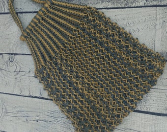 Vintage Macrame Woven Jute Shopper Tote Bage Wooden Double Top Handle Large