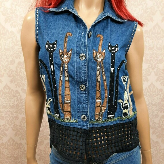 Vintage 90s Cat Applique Sleeveless 
