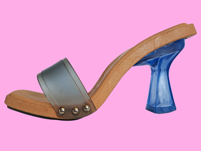 90s Y2K Clear Plastic PVC Mules Faux Wood Transparent Blue Etsy