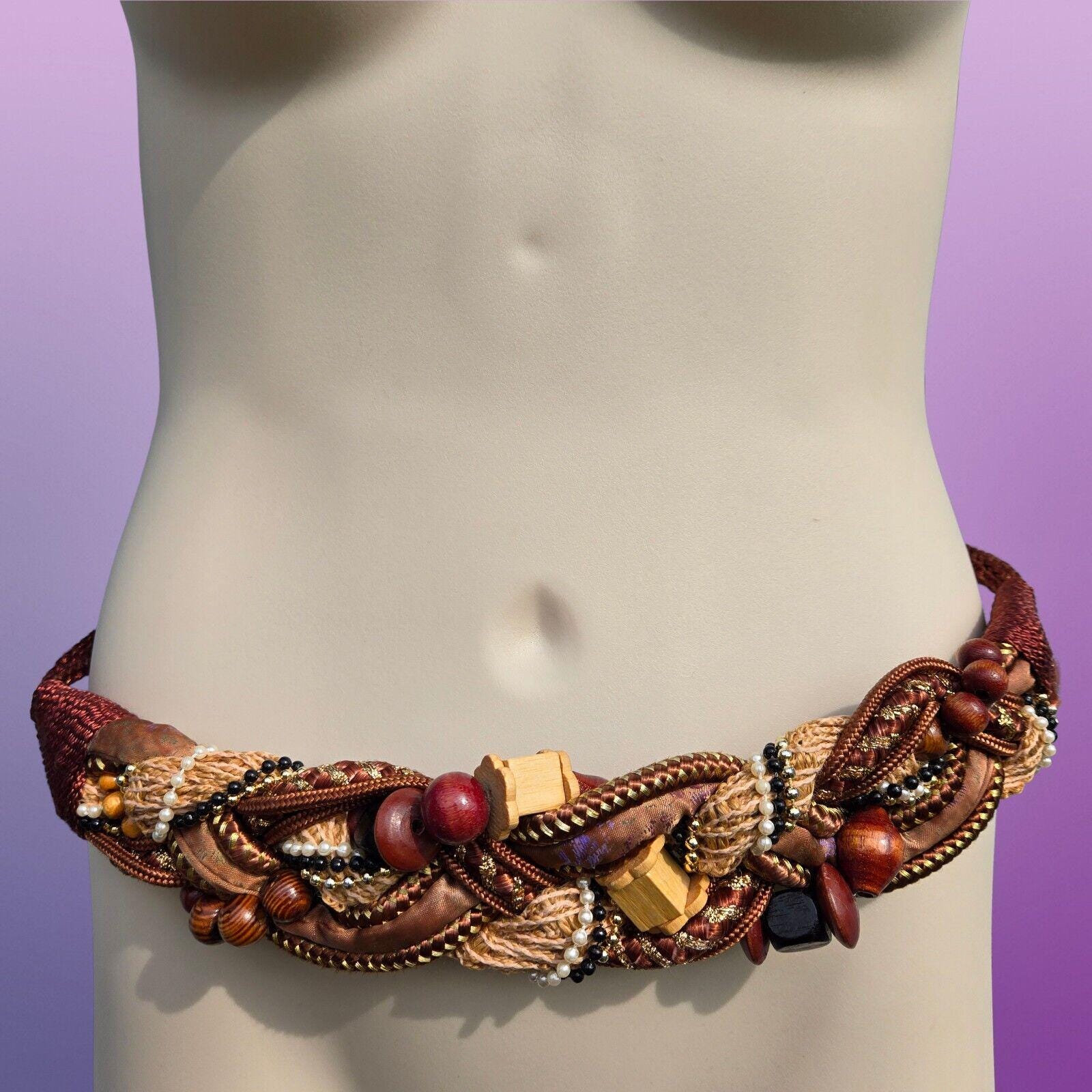 Vintage Beaded Braided Hip Belt Size L-0X Leather Women main image 3
