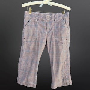Y2K Point Zero Brown Plaid Capri Pants Size S Flap Pockets Preppy Emo