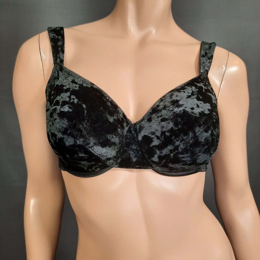 Vintage 90s Victorias Secret Black Crushed Velvet Bra 36D Gold Label ...