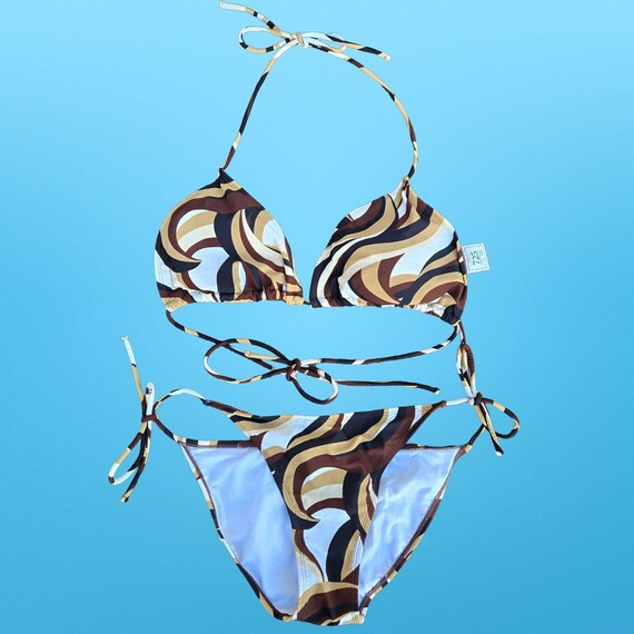 90s Y2K  Groovy Mod Print String Bikini Size M Bo… - image 2