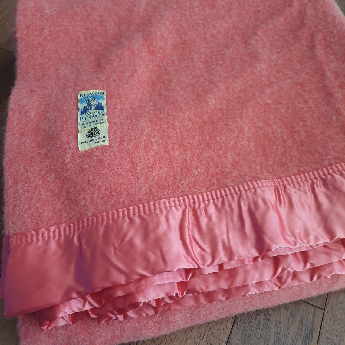 Vintage Kenwood Satin Edge Wool Blanket Pink Full Queen Etsy