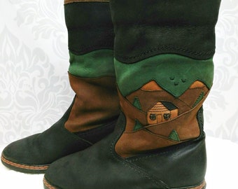 Vintage Anfibio Leather Patchwork Fleece Lined Boots Waterproof US 8 EUR 38