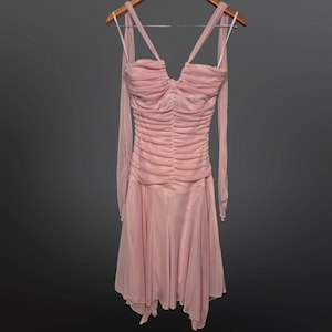 Y2K Le Chateau Pink Party Prom Dress Fairy Mcbling Size M Halter Ruched Mesh