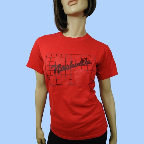 Vintage 80s Nashville T Shirt Jerzees Red Hearts … - image 1
