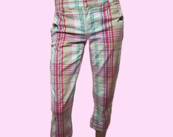 Y2K Tommy Jeans low rise Cropped Plaid Pants Size 3 Pastel Pink Yellow White