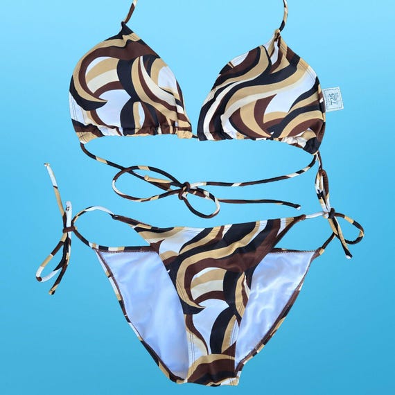 90s Y2K  Groovy Mod Print String Bikini Size M Bo… - image 1