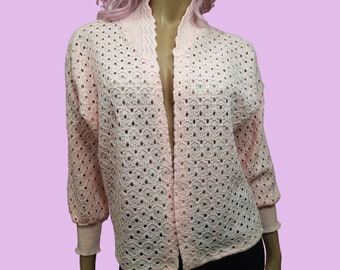 Vintage 60s 70s pastel pink Open Front Cardigan size M Acrylic Made In England
