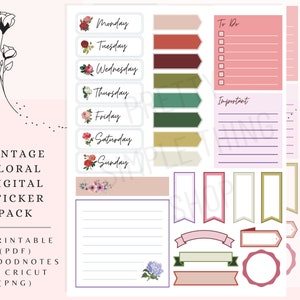 Vintage Floral Digital Sticker Pack | Goodnotes Digital Planning ...