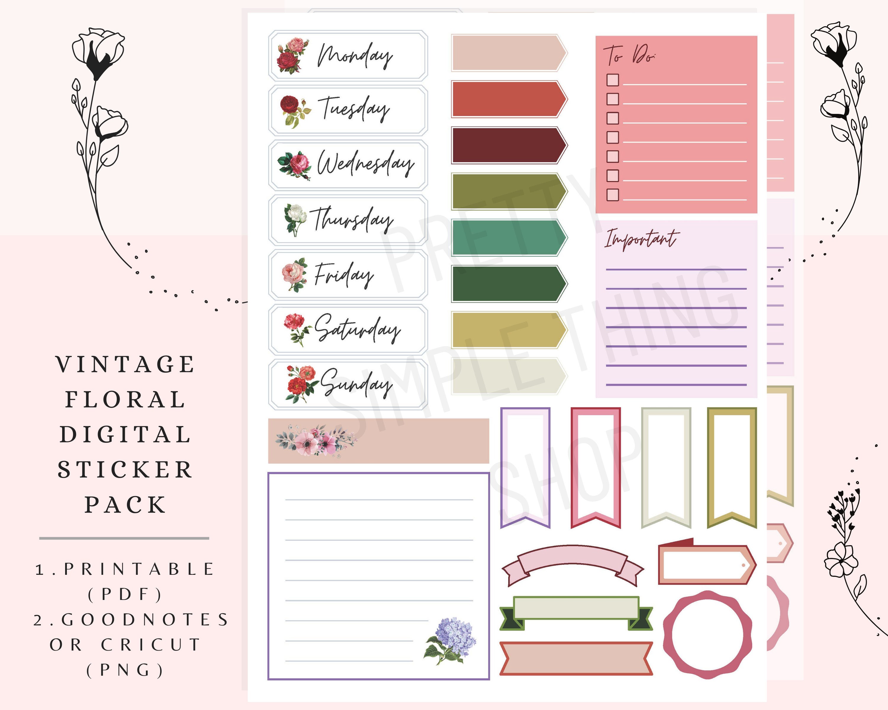 Vintage Floral Digital Sticker Pack Goodnotes Digital - Etsy