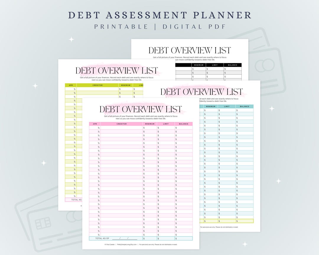 Debt Checklist.pdf Debt Assessment Planner Printable | Financial Overview Worksheet PDF ...