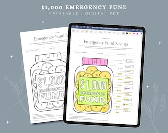 1.000 Notfall Fund Tracker | Baby Schritt 1 Spar-Challenge | Druckbares PDF-Budgetplaner, Arbeitsblatt für schuldenfreie Einsparungen