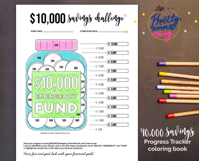10000 Savings Challenge Coloring Page for EMERGENCY FUND Baby | Etsy