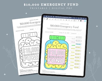 10.000 Notfall Fund Ersparnis-Tracker | Druckbare Spar-Challenge PDF | Etatplaner, Geldziel-Diagramm, finanzielles Arbeitsblatt