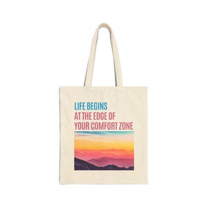 Das Leben beginnt am Rand Ihrer Komfortzone, inspirierende Einkaufstasche aus Baumwollleinen - motivierende Einkaufstasche, umweltfreundliche Tasche, Geschenk