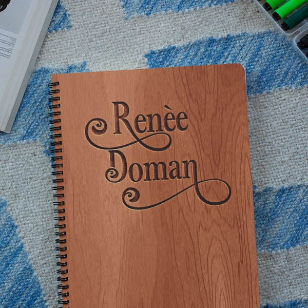 Personalized Vondey Style Wood Cover Notebook | Personalized Sketchbook | Custom Engraved Notebook
