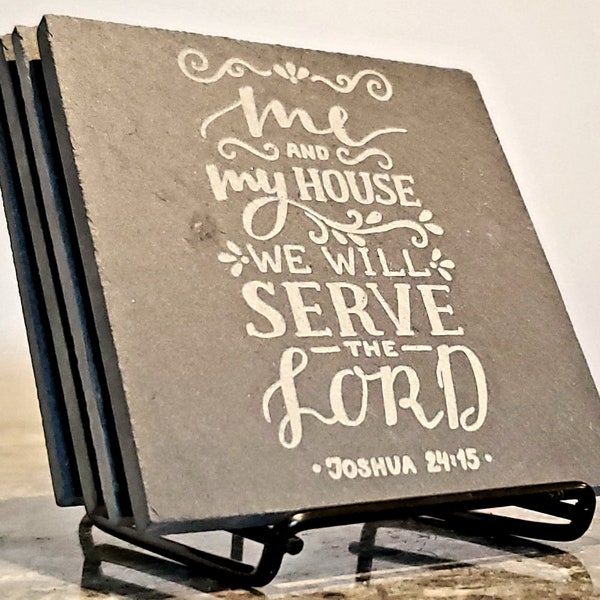 As For Me And My House We Will Serve The Lord Coaster Set | Black Square Slab Slate