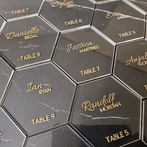 Marque-places pour mariage (hexagone) | Noms d'événement | Cartes de visite personnalisées en acrylique