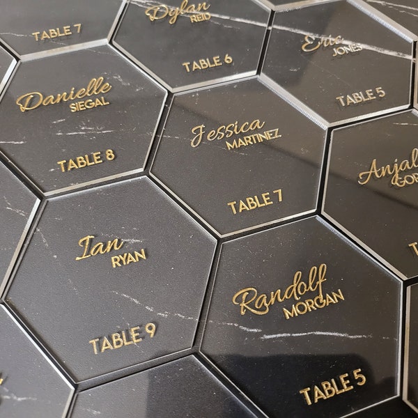 Wedding Place Cards (Hexagon) | Event Name Place Cards | Personalized Acrylic Name Cards