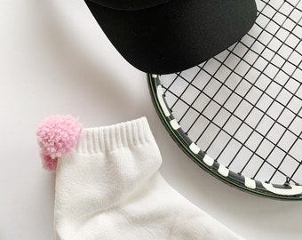 PomPom Tennis Socks, Pickleball Sock, Pompom socks, Tennis clothes, Gift for tennis partner, Tennis trophy, Retro Style Sock, Pickleball