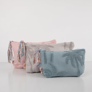 terry cloth pouch, towelling cosmetic bag, towelling bag, palm tree bag, towelling purse, towelling clutch, towelling makeup bag,