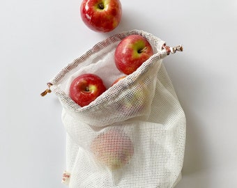 Set 3 Re-useable Produce Bags, mesh eco shopping bag, market bag, sustainable grocery bag, farmers market 3 pack,  enviro bag, fruit veg bag