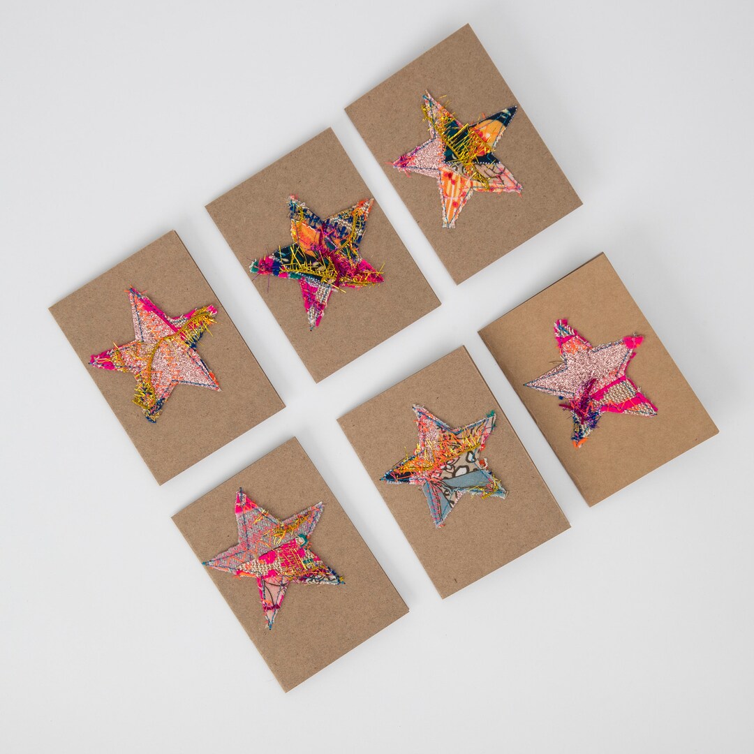 Fabric Star Gift Cards Set 5 Christmas Gift Cards Fabric Etsy