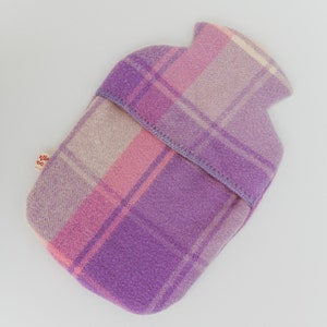 Woollen Hot Water Bottle Cover, Onkarparinga upcycled woollen blanket. Many colours available. This one is purple, pink and cream.