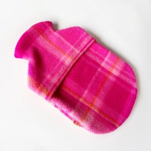 Woollen Hot Water Bottle Cover, Onkarparinga upcycled woollen blanket. Many colours available. This one is hot pink with an orange stripe.
