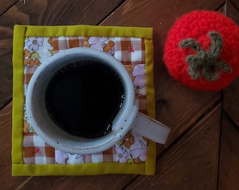 Hand Quilted Checkerboard Coaster/Mug Rug